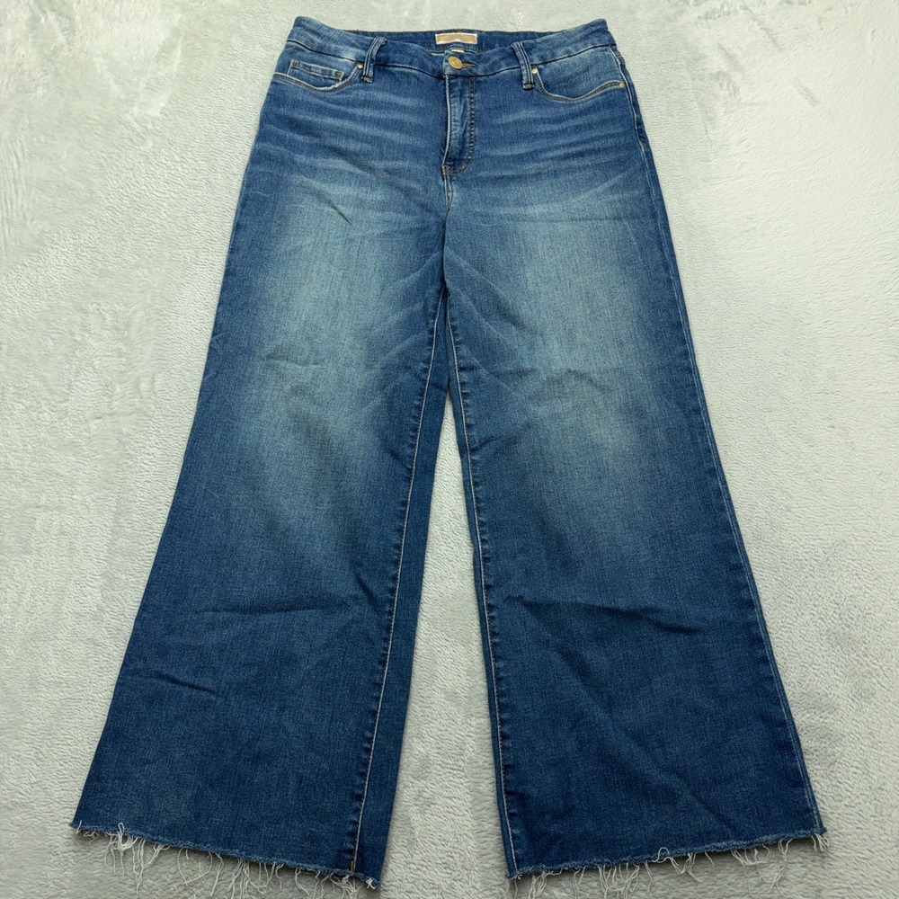 KUT from the Kloth Jeans Womens 8 Blue Meg Fab Ab Wide Leg High Rise Raw Hem